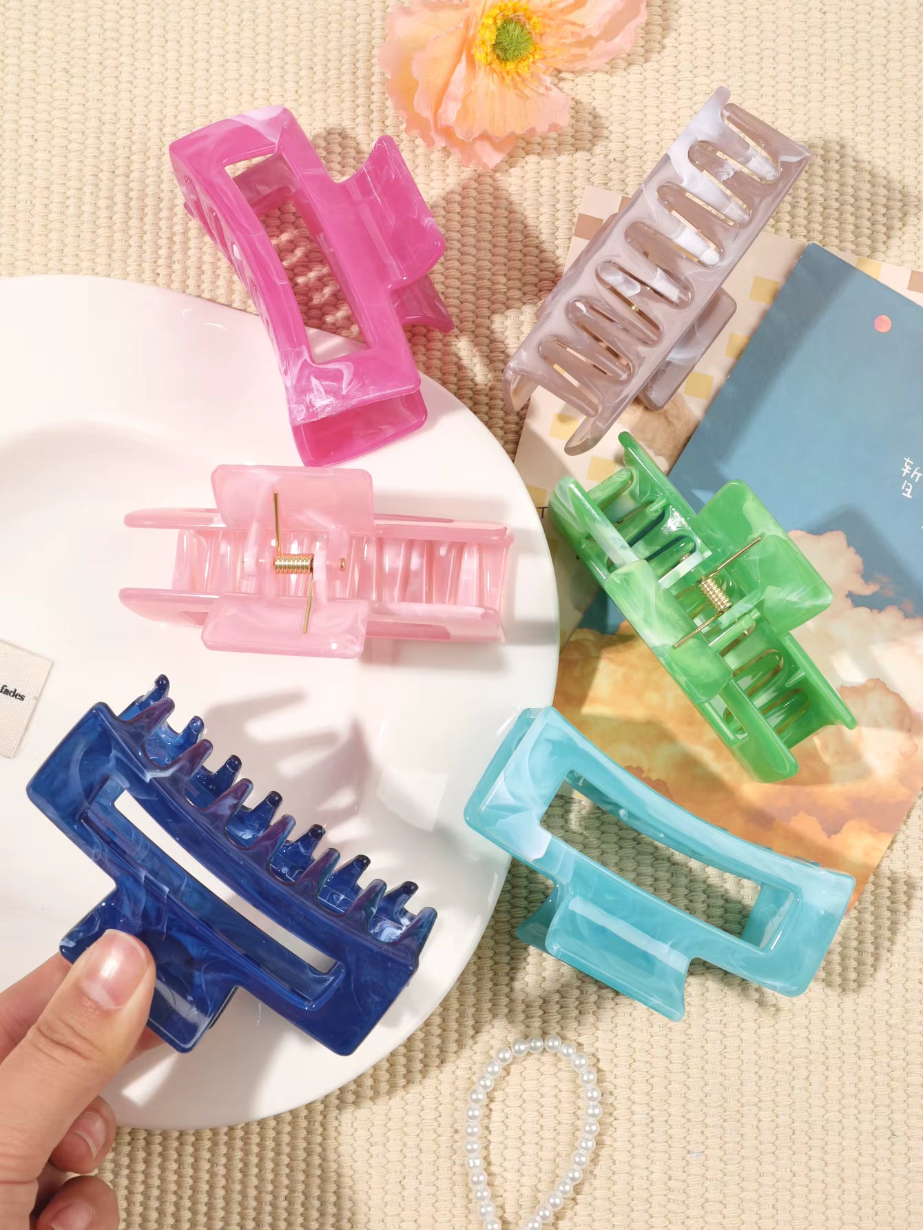 7 Pcs Big Hair Claw Clips 3.4" Non-slip Big Square Matte for Women Girls, Strong Hold Banana Clips for Thick Thin Hair