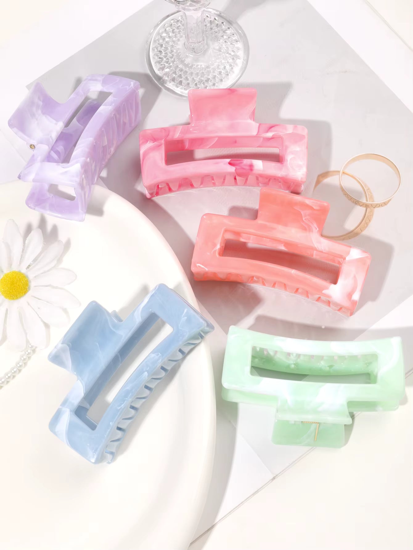 7 Pcs Big Hair Claw Clips 3.4" Non-slip Big Square Matte for Women Girls, Strong Hold Banana Clips for Thick Thin Hair