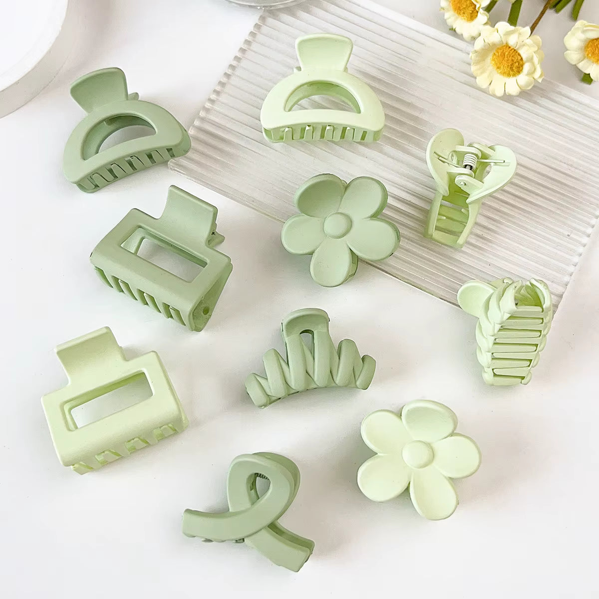 10 Pcs Pink Small Claw Clips Set, Matte Tiny Flower Jaw Clips for Women Girls,5 Style Nonslip for Thin Medium Fine Hair