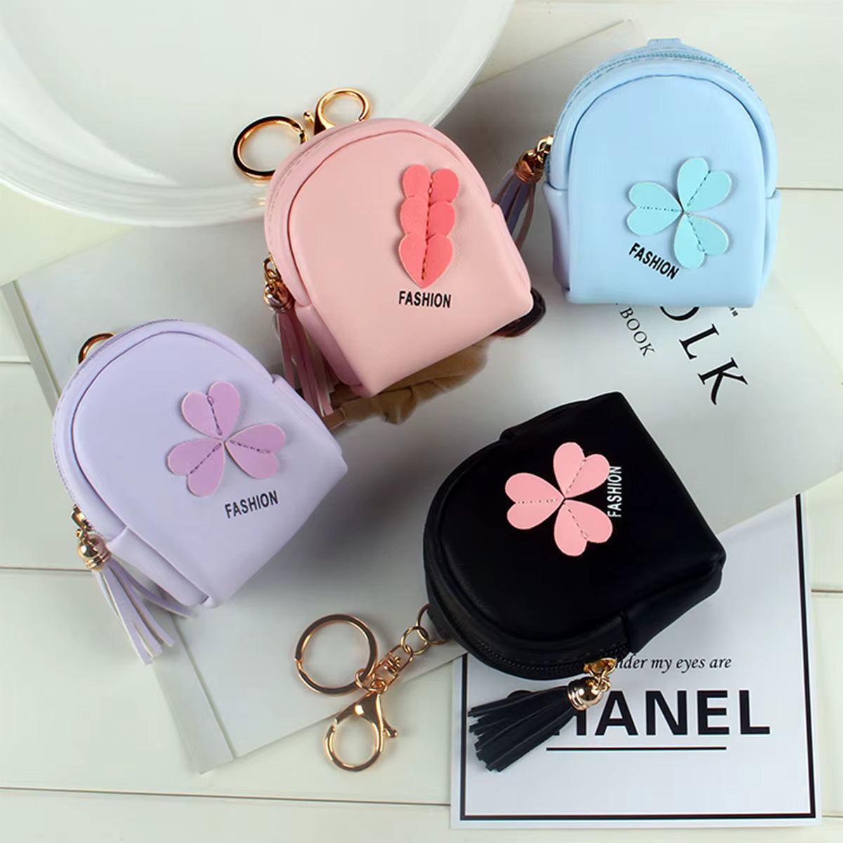 Small schoolbag wallet, children's mini coin purse, cute small square bag, PU leather, Korean student holding a coin bag