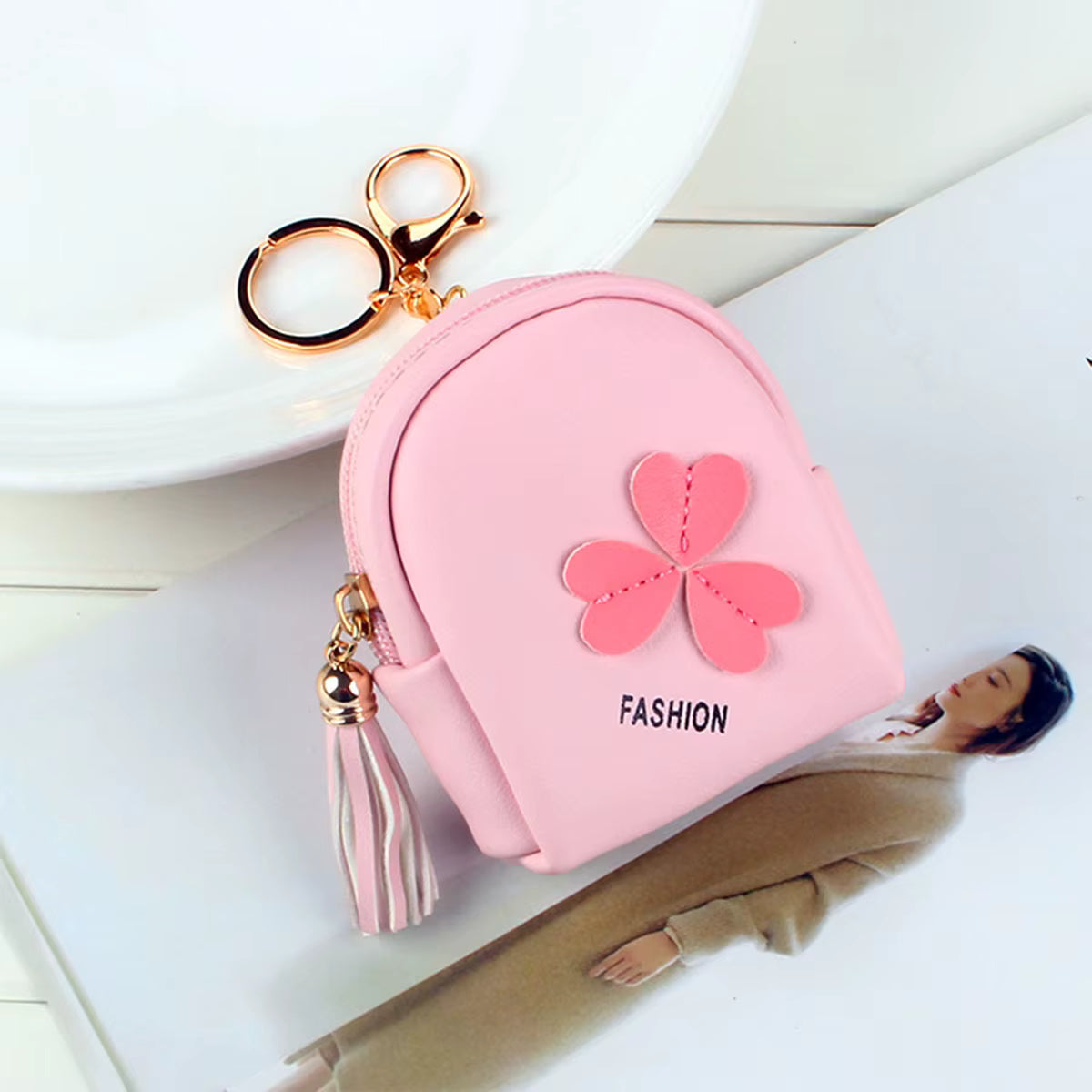 Small schoolbag wallet, children's mini coin purse, cute small square bag, PU leather, Korean student holding a coin bag