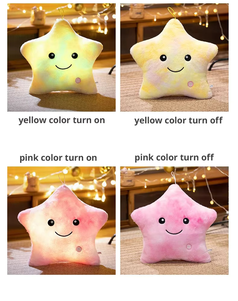 LED Light Star Plush Toy Soft Stuffed Star Pillow Doll Glowing Plush Baby Kid Toys Birthday Gift Home Deco