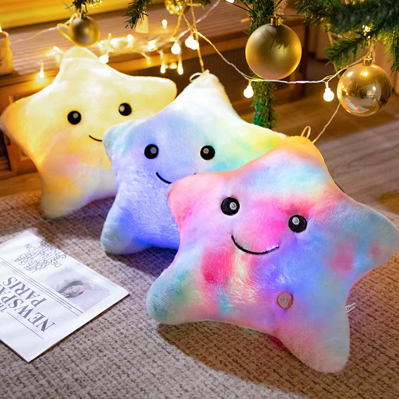 LED Light Star Plush Toy Soft Stuffed Star Pillow Doll Glowing Plush Baby Kid Toys Birthday Gift Home Deco