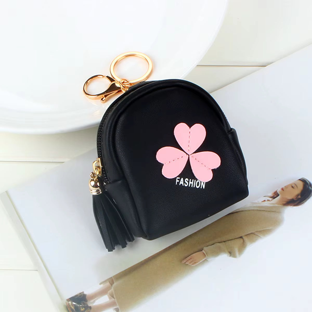 Small schoolbag wallet, children's mini coin purse, cute small square bag, PU leather, Korean student holding a coin bag