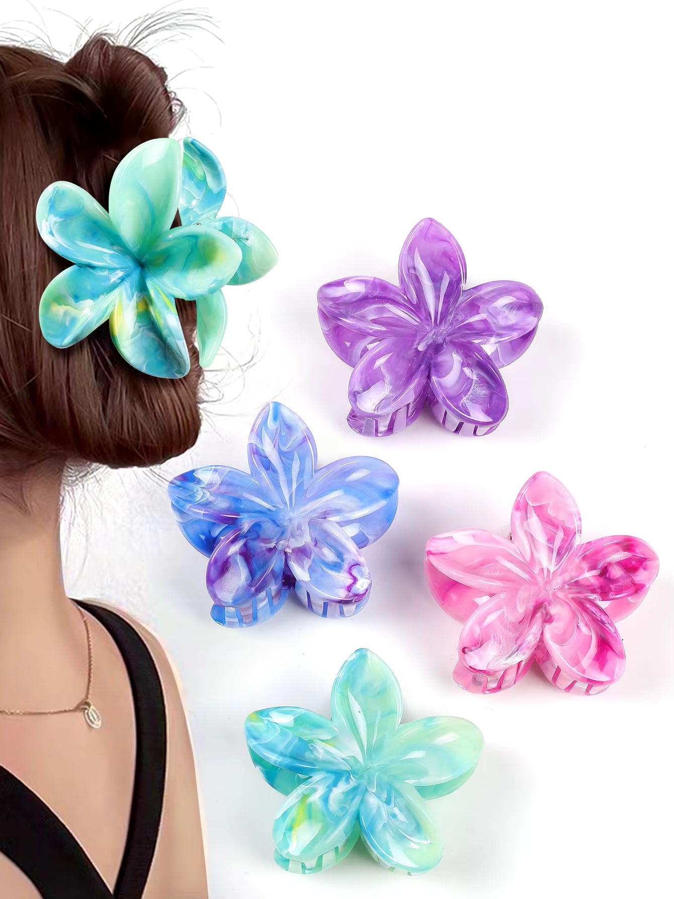 Flower Hair Claw Clips 4PCS Big Cute Jaw Clips for Women Girls Thick Hair Large Daisy Clips Non Slip Strong Hold 4 Colors