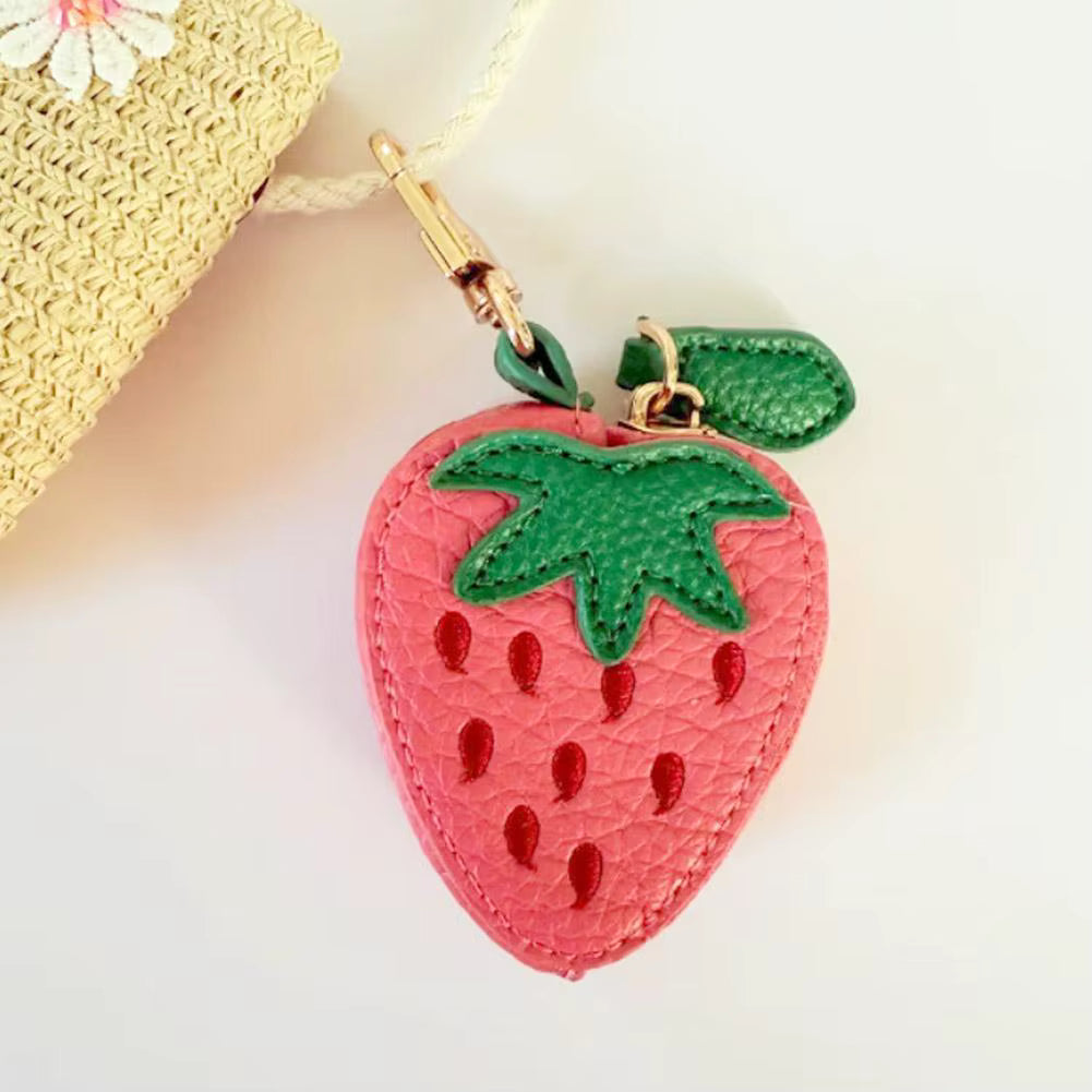 Cute Strawberry Leather Bag Charm Y2k Keychain with Zipper Preppy Purse Charm Cute core Accessories Aesthetic Stuff