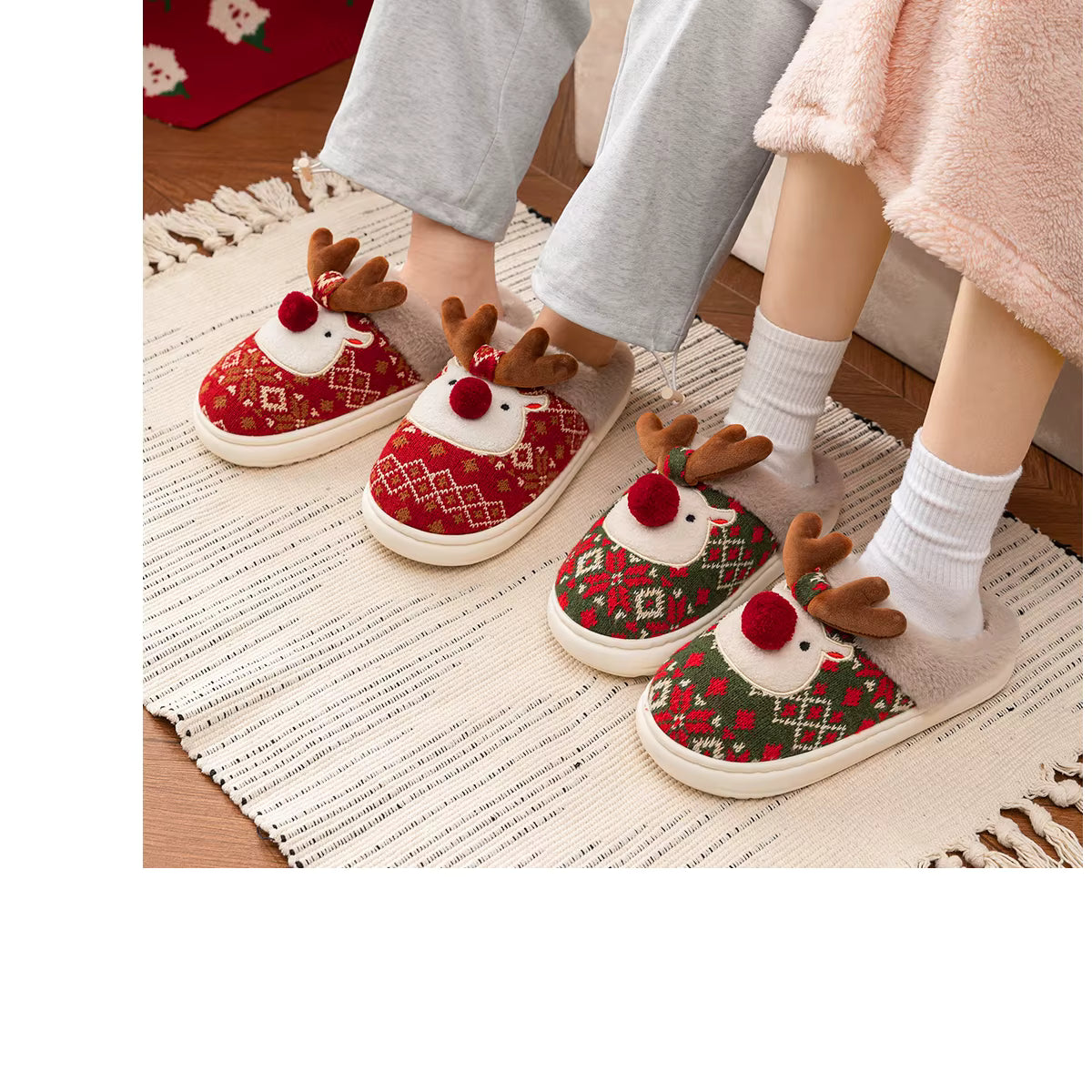 New Winter Lovely Women's Slippers Home Cute Cartoon Cotton Slippers Christmas Deer Non-Slip House Shoes