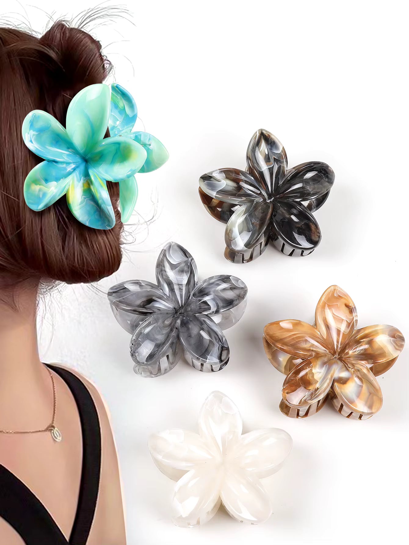 Flower Hair Claw Clips 4PCS Big Cute Jaw Clips for Women Girls Thick Hair Large Daisy Clips Non Slip Strong Hold 4 Colors