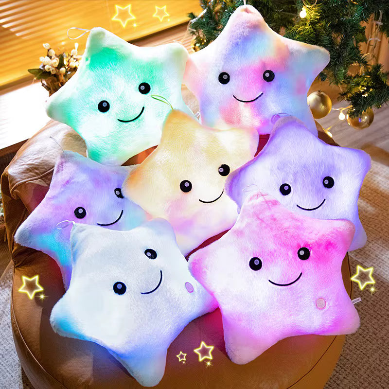 LED Light Star Plush Toy Soft Stuffed Star Pillow Doll Glowing Plush Baby Kid Toys Birthday Gift Home Deco