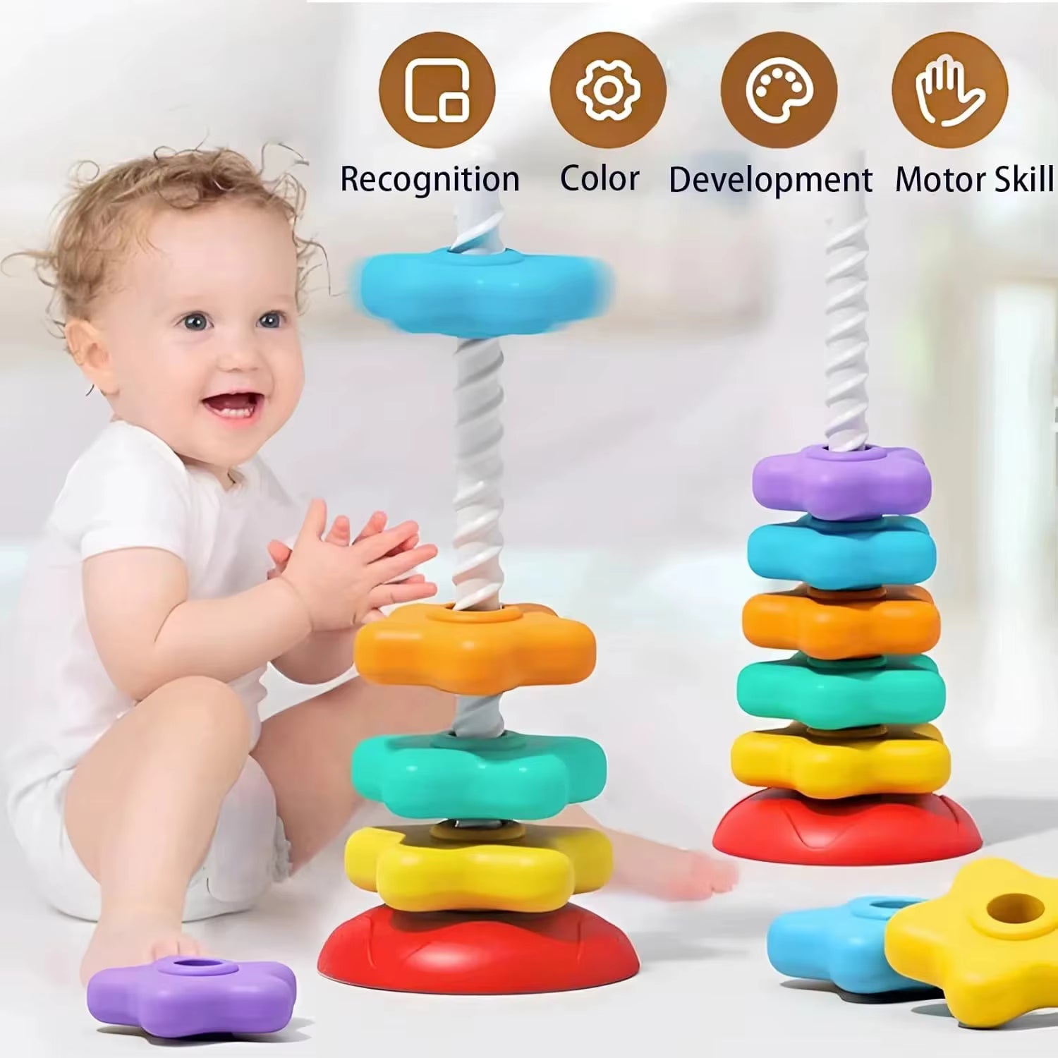 5 Layer Montessori Stacking Toys for Babies 0 12M Rainbow Ring Stacker Baby Stacking Tower for Toddlers Educational Learning Sensory Toy