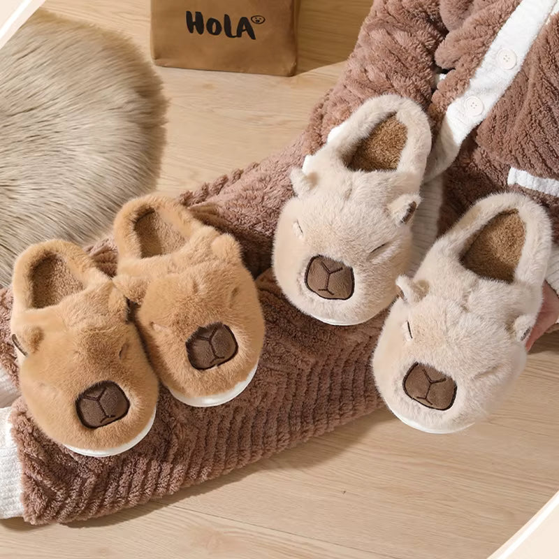 Winter Lovely Cartoon Cotton Slippers Women Non Slip Thick Sole Women's Home Slippers Closed Toe Indoor Fluffy Slides W