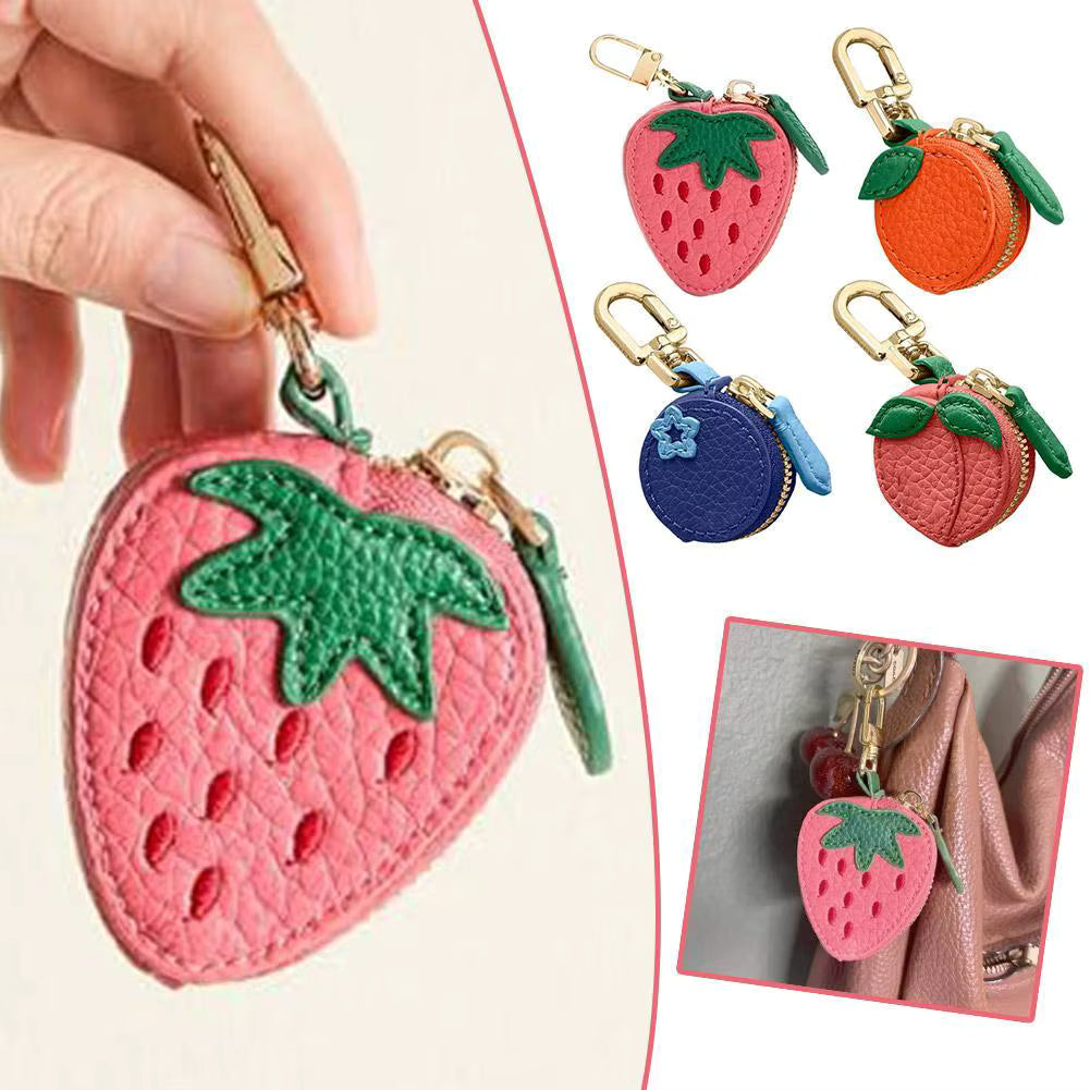 Cute Strawberry Leather Bag Charm Y2k Keychain with Zipper Preppy Purse Charm Cute core Accessories Aesthetic Stuff