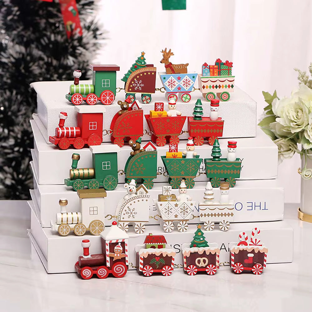 Christmas Wood Train Decoration, Christmas Ornaments With Moving Train,Home Noel,Happy New Year 2025 Gifts