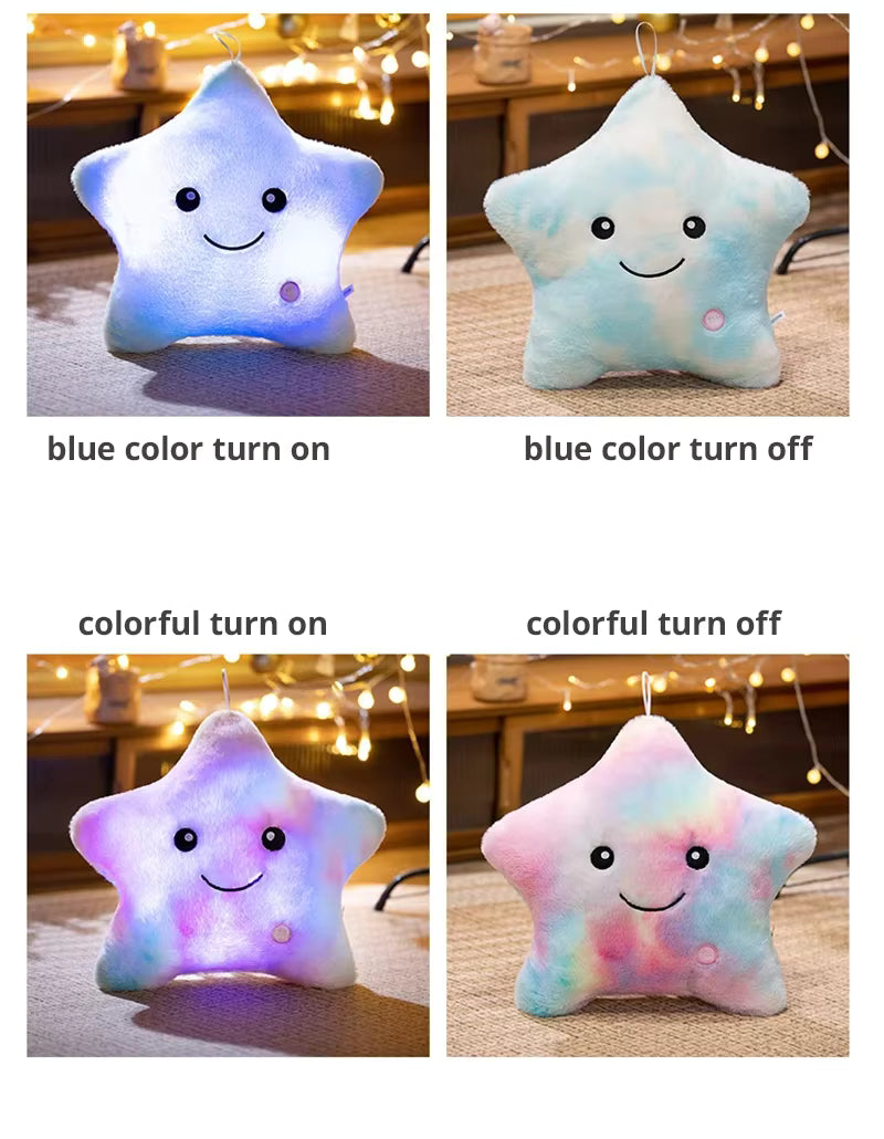 LED Light Star Plush Toy Soft Stuffed Star Pillow Doll Glowing Plush Baby Kid Toys Birthday Gift Home Deco