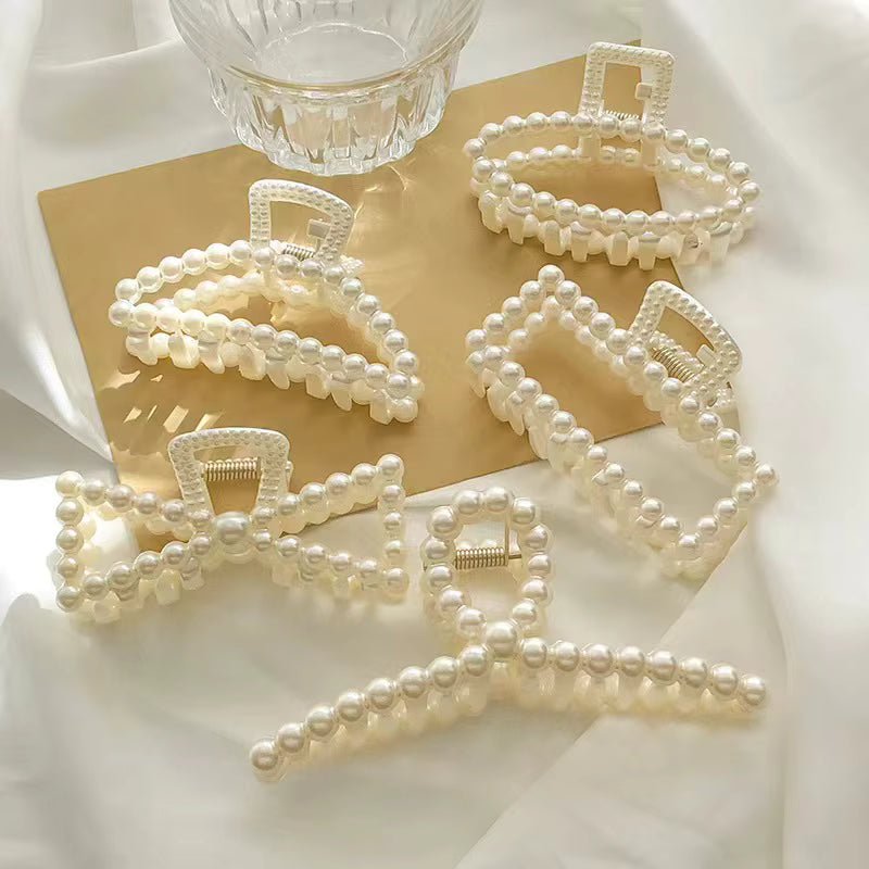 5pcs Faux Pearl Ornament Claw Clips, Elegant & Chic Large Size Hair Claw Hair Clips Accessories For Women