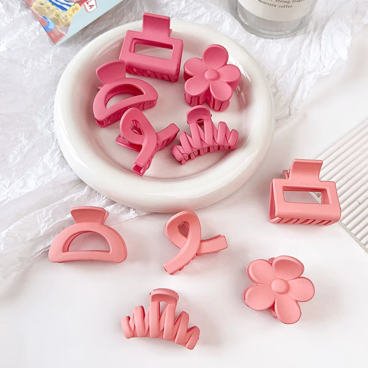 10 Pcs Pink Small Claw Clips Set, Matte Tiny Flower Jaw Clips for Women Girls,5 Style Nonslip for Thin Medium Fine Hair