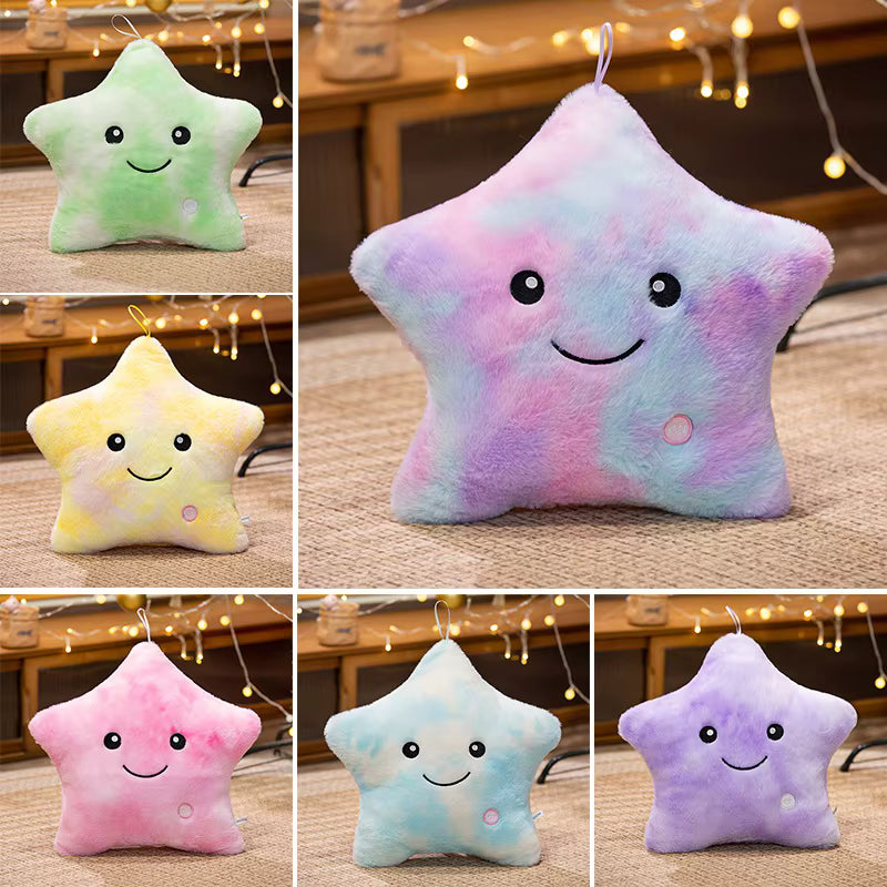 LED Light Star Plush Toy Soft Stuffed Star Pillow Doll Glowing Plush Baby Kid Toys Birthday Gift Home Deco