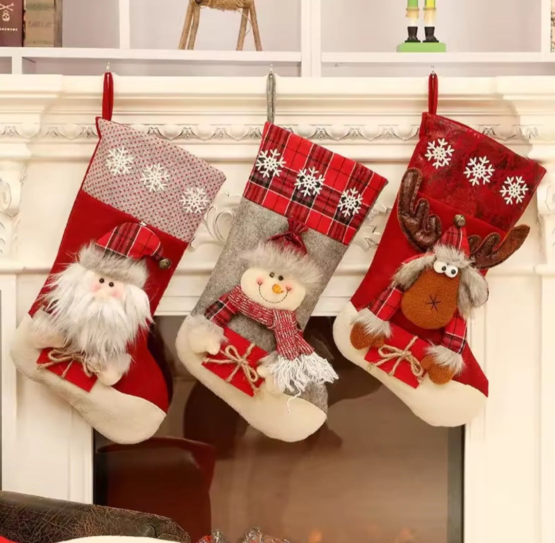 Christmas Stockings Snowman Santa Elk Bear Printing Socks Xmas Candy Gift Bag Fireplace Xmas Tree Decoration New Year