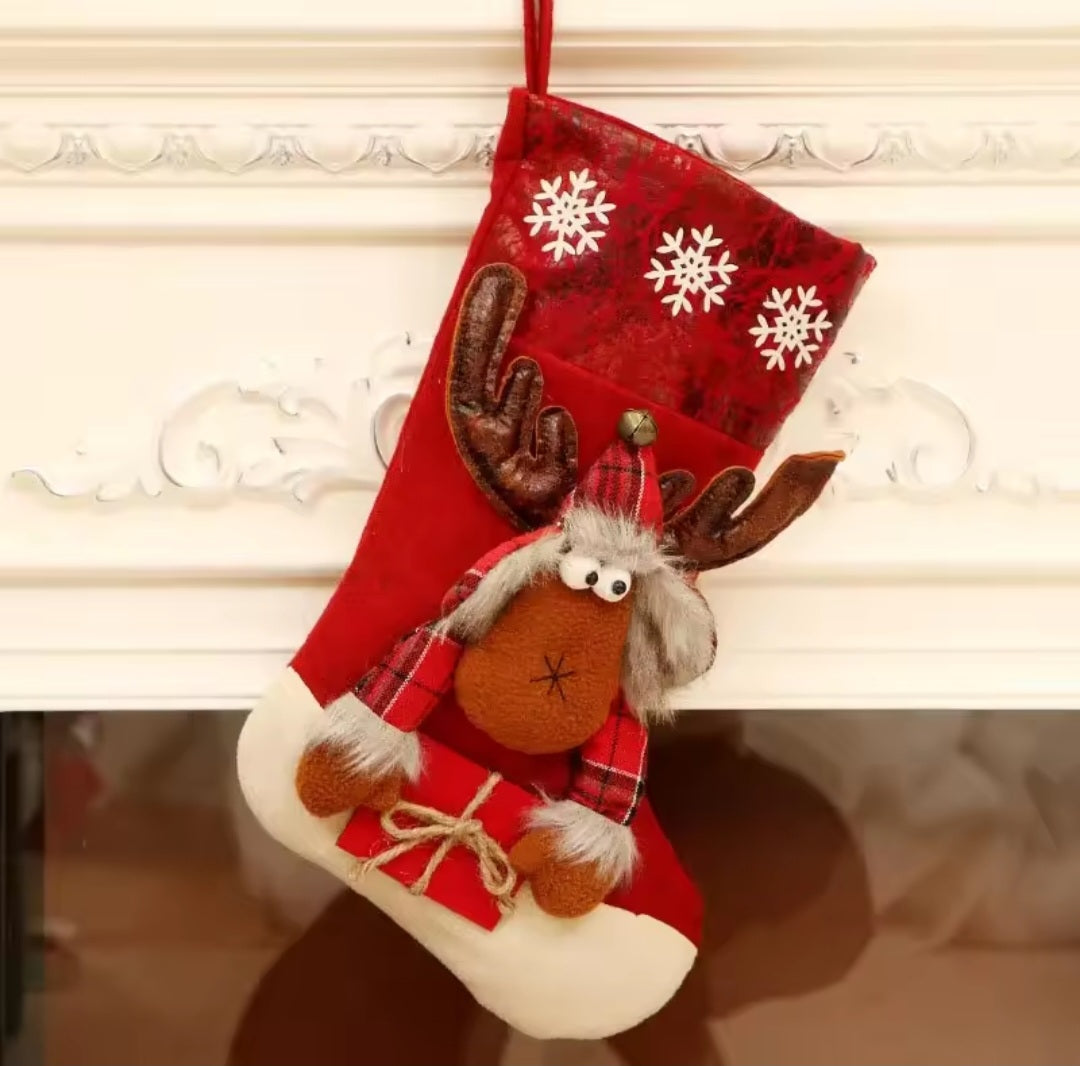 Christmas Stockings Snowman Santa Elk Bear Printing Socks Xmas Candy Gift Bag Fireplace Xmas Tree Decoration New Year