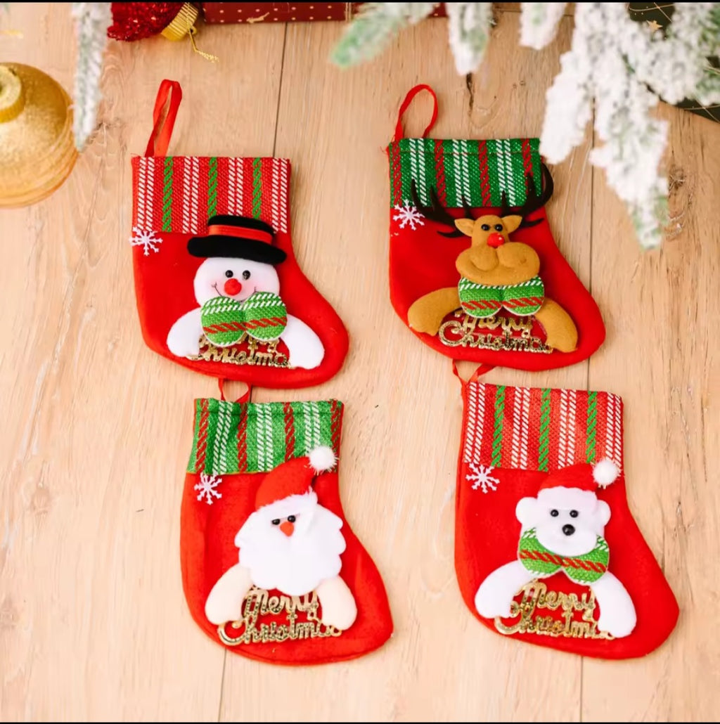 4PCS Christmas Stockings Decorations, Cute Xmas Stockings Small Hanging Stockings for Christmas Tree Fireplace Decor