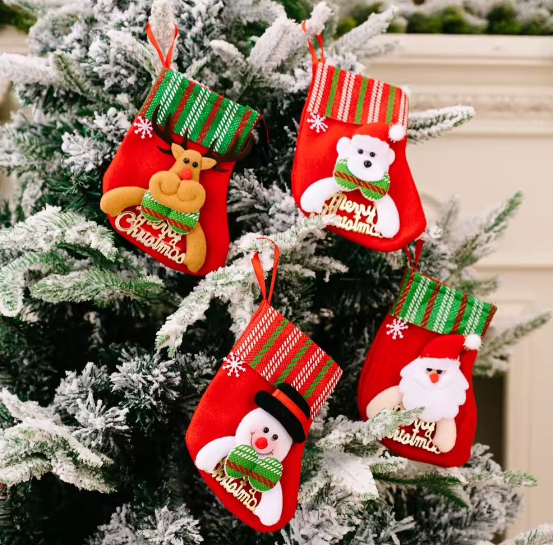 4PCS Christmas Stockings Decorations, Cute Xmas Stockings Small Hanging Stockings for Christmas Tree Fireplace Decor