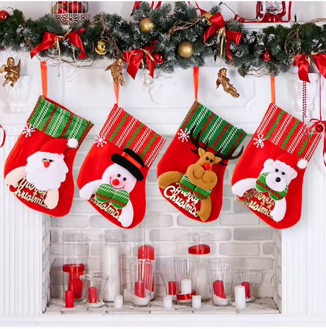 4PCS Christmas Stockings Decorations, Cute Xmas Stockings Small Hanging Stockings for Christmas Tree Fireplace Decor
