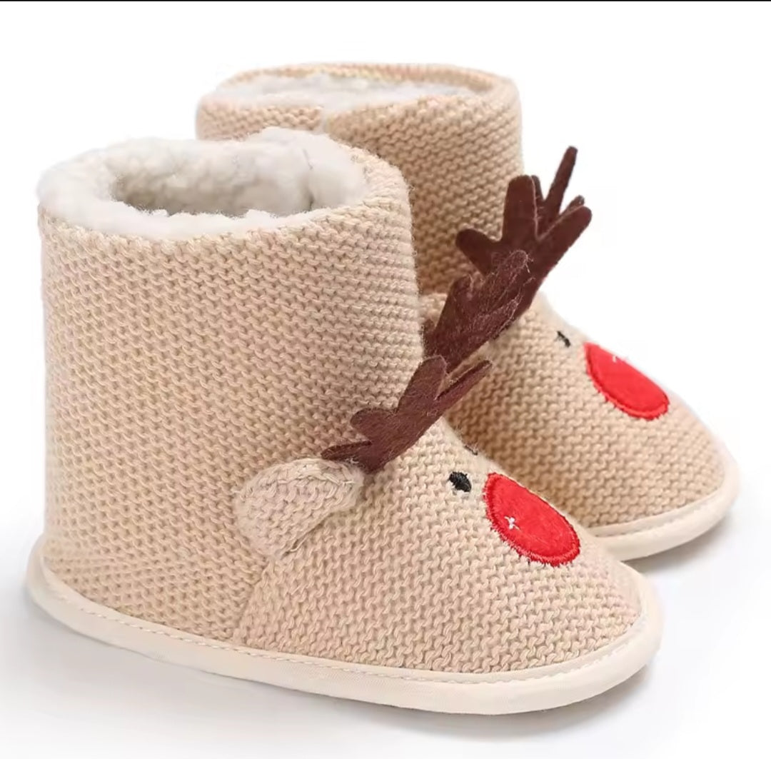 Infant Newborn Booties Santa Foot Socks Baby Christmas Boots Lovely Snowflake Santa Design Winter Warm Slippers Anti-Slip Shoes