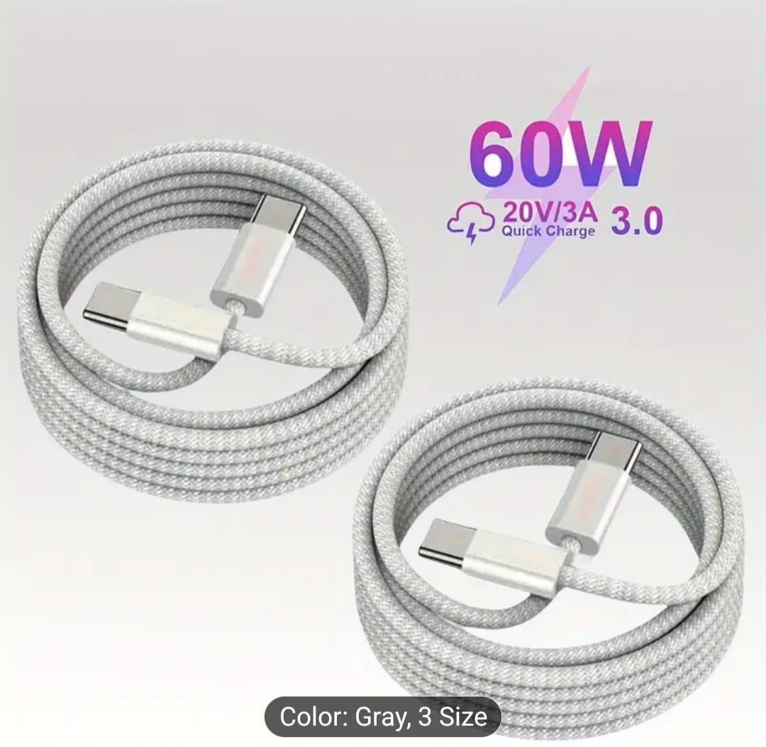 60W Type C To Type C Cable 6A Super Fast Charging Phone Charger Data Cord