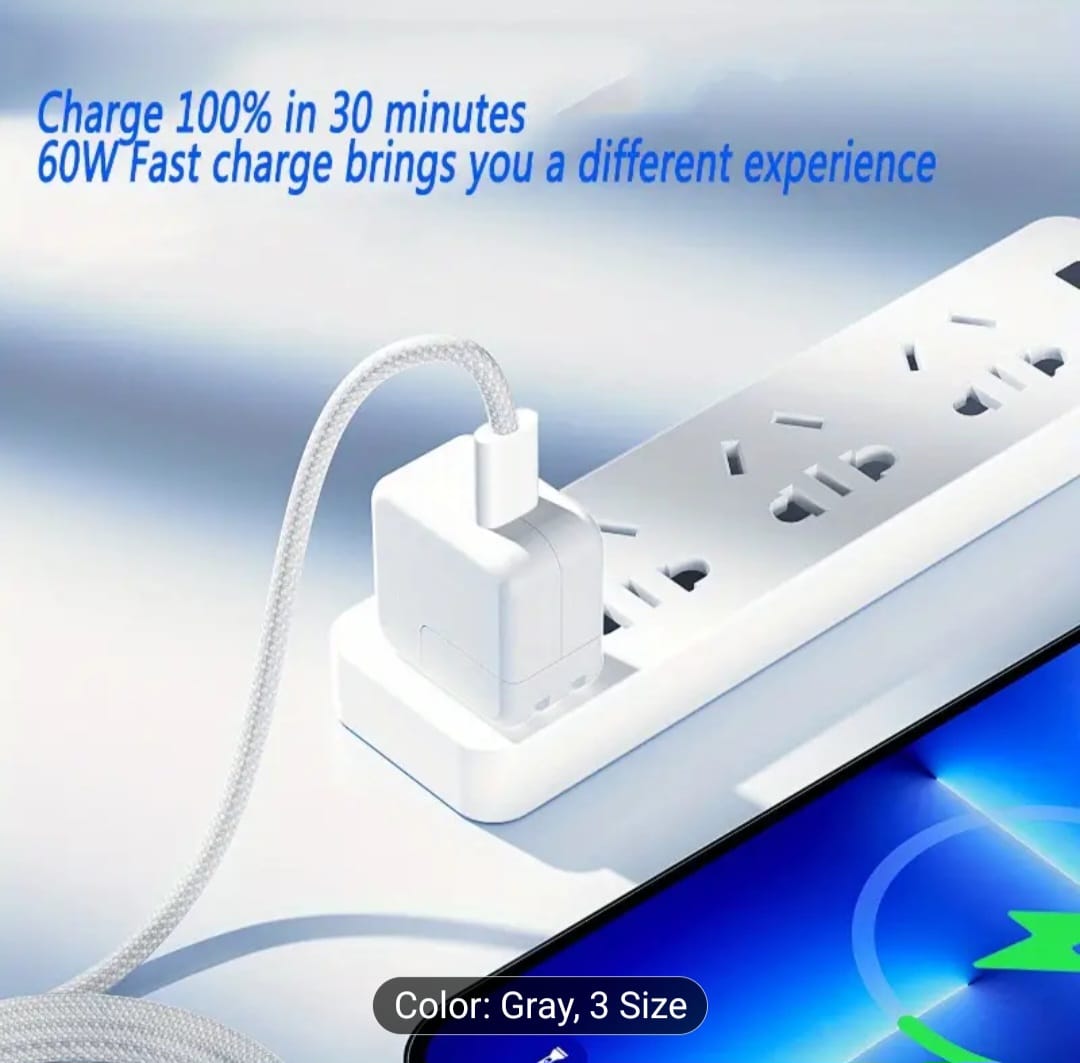 60W Type C To Type C Cable 6A Super Fast Charging Phone Charger Data Cord